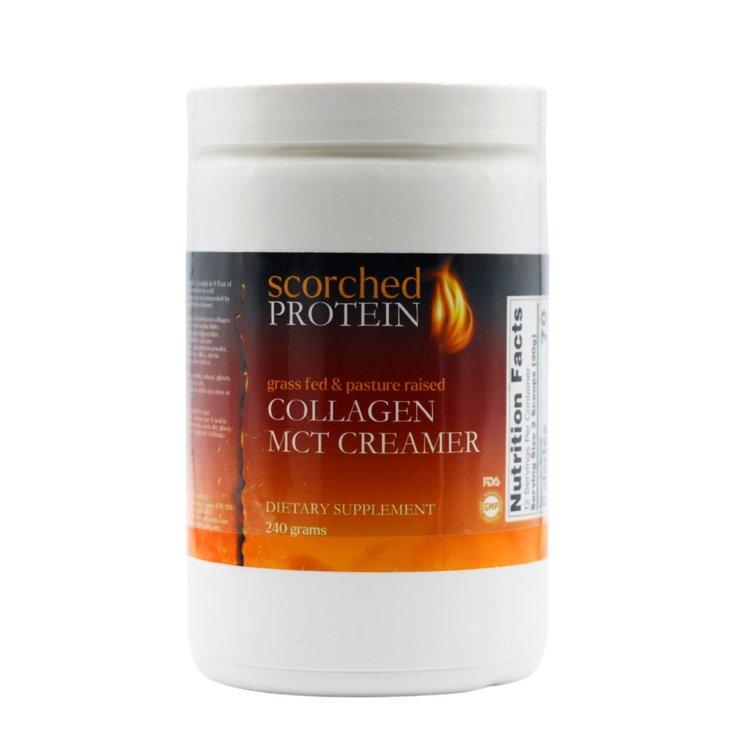 Scorched Protein grass-fed and pastured-raised collagen mct creamer (vanilla) may help improve recovery time,  supports joint function and mobility, strengthens connective tissue, help aid recovery from physical stress or trauma and may help improve overall joint mobility, agility and strength.