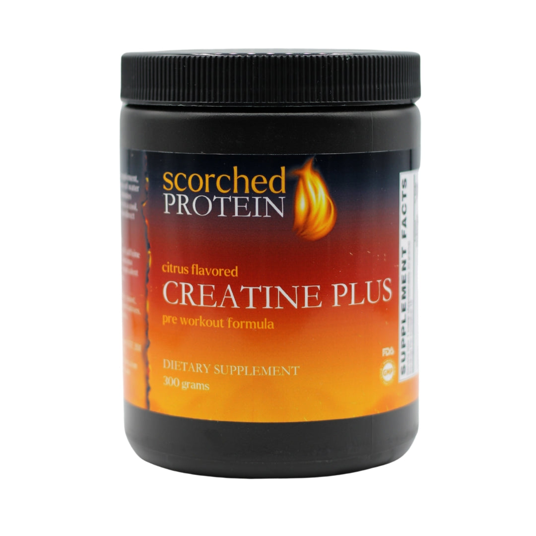 Scorched Protein Creatine Plus Pre-workout formula may help build muscle and improve recovery times. 