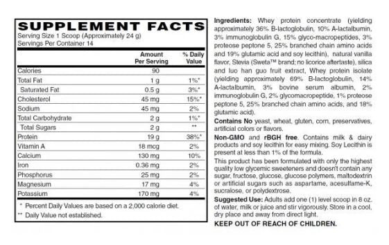 Scorched Protein Grass-Fed Whey Protein Vanilla ingredients. 