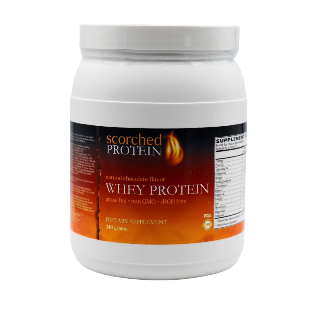 Scorched Protein  Grass-Fed Whey Protein Chocolate may promote muscle growth and maintenance when coupled with strength training.