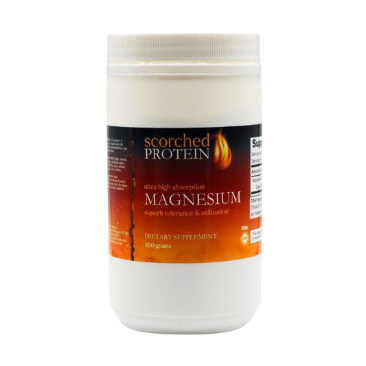 Scorched Protein Magnesium (Ultra High Absorption) may be vital for heart function, bone integrity, and energy production.